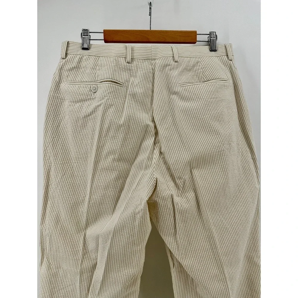 Jos. A. Bank Stays Cool Mens Suit 41L 35W Tan Seersucker Cotton Tailored Fit